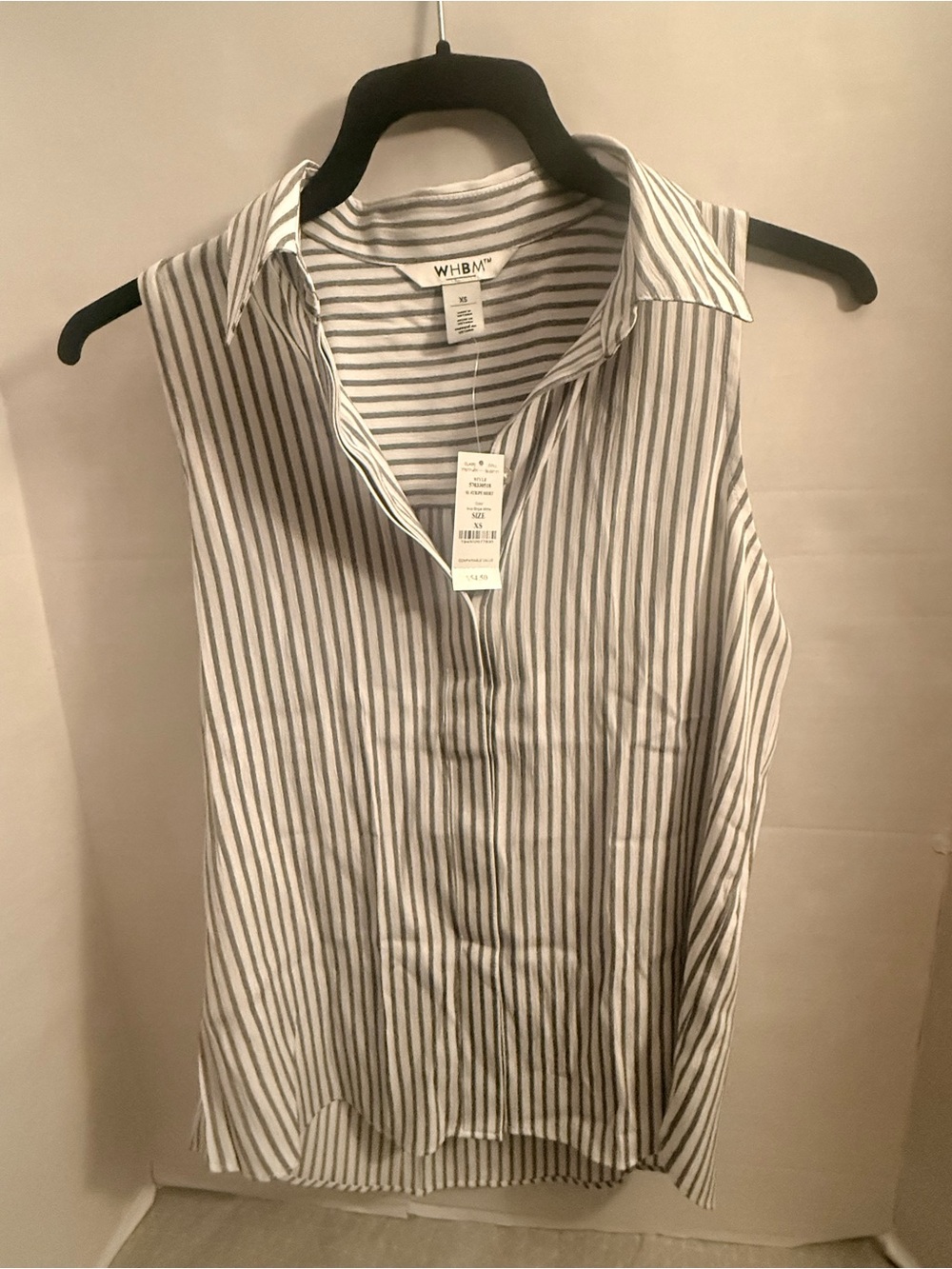 White House Black Market Sleeveless Striped Collared Blouse - White & Gray